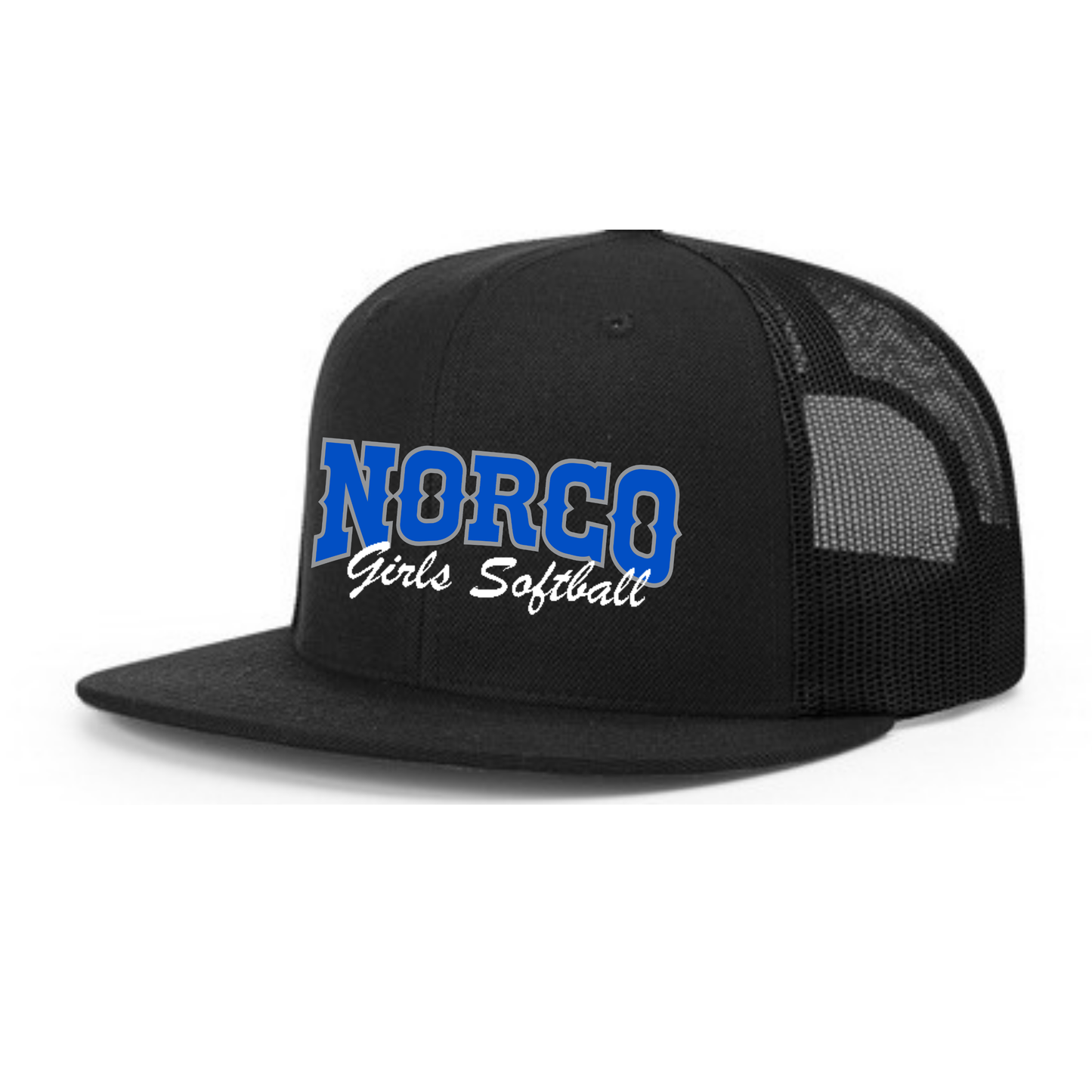 Black Trucker Flat Bill Hat - Script